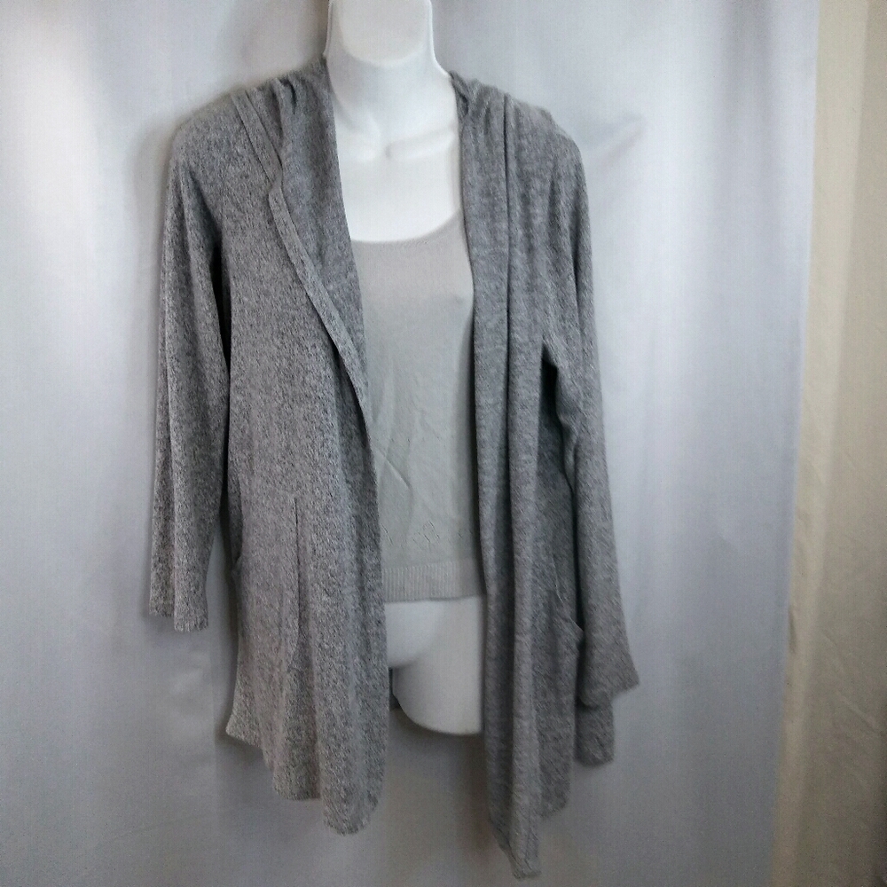 "Coatigan" Long Hoodie Cardigan Grey Sweater, M